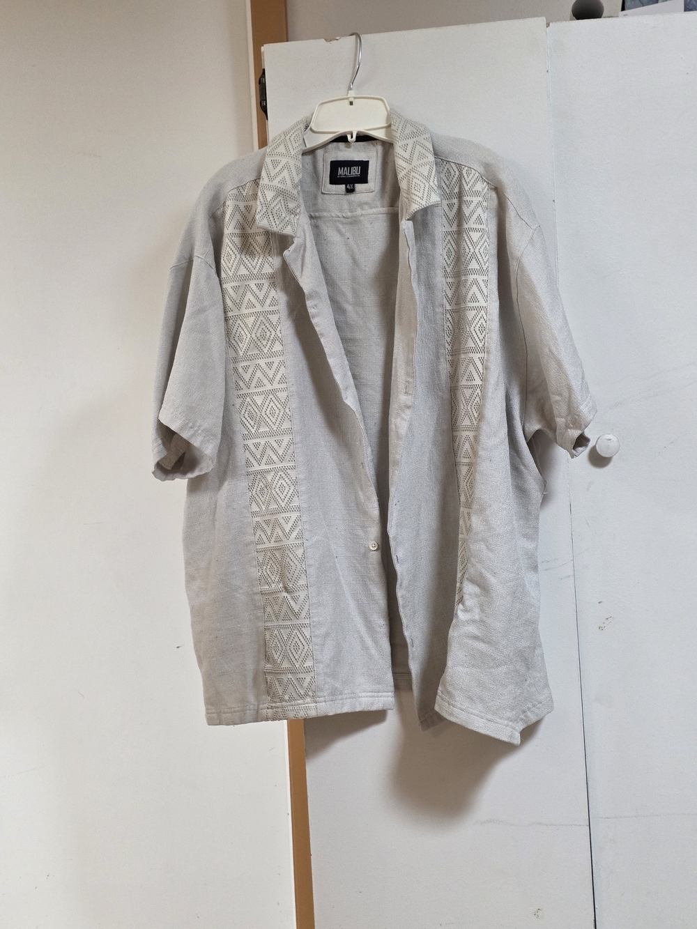 Malibu Men’s Short-Sleeve Embroidered Shirt in Light Beige